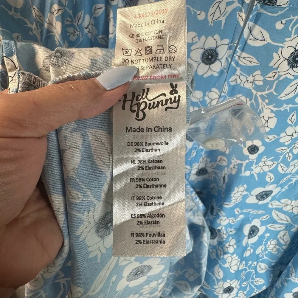 Hell Bunny Blue Floral 50s Retro Swing Dress 4XL Pockets Rockabilly Pinup Swing - Picture 8 of 14